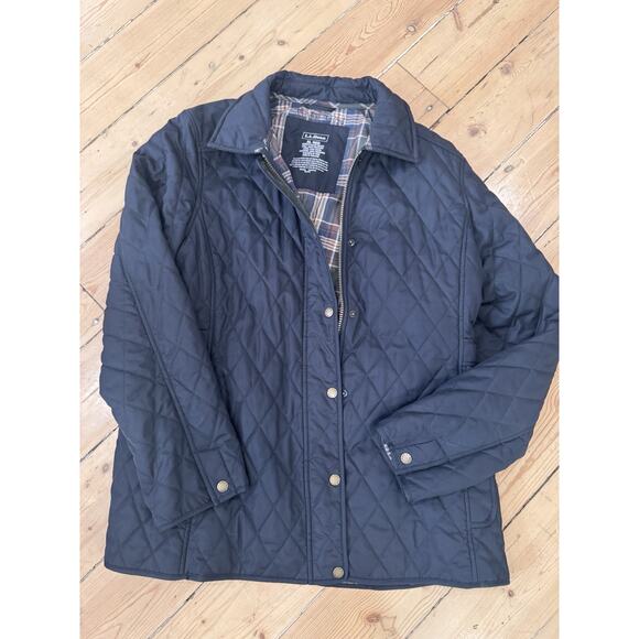 L.L. Bean Quilted Riding Jacket Women's XL Regular Black Corduroy Trim - Picture 1 of 7